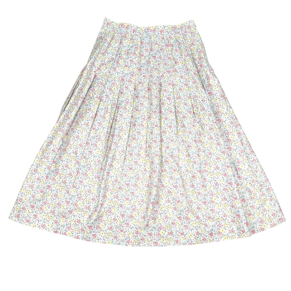 Vintage Ditsy Floral Cotton Pleated Midi Skirt Cottagecore Susan Bristol Petite